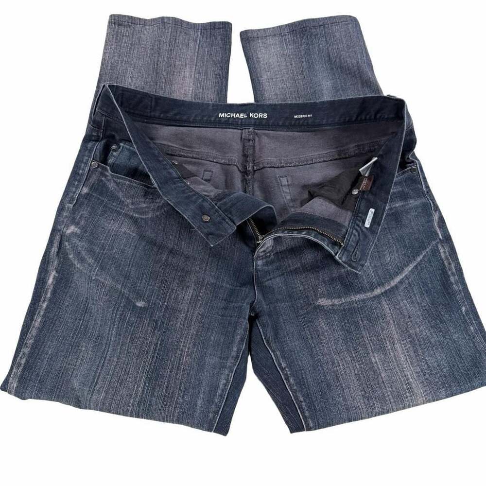 Michael Kors Modern Fit Men's Dark Wash Distressed Jeans Size 36 x 30